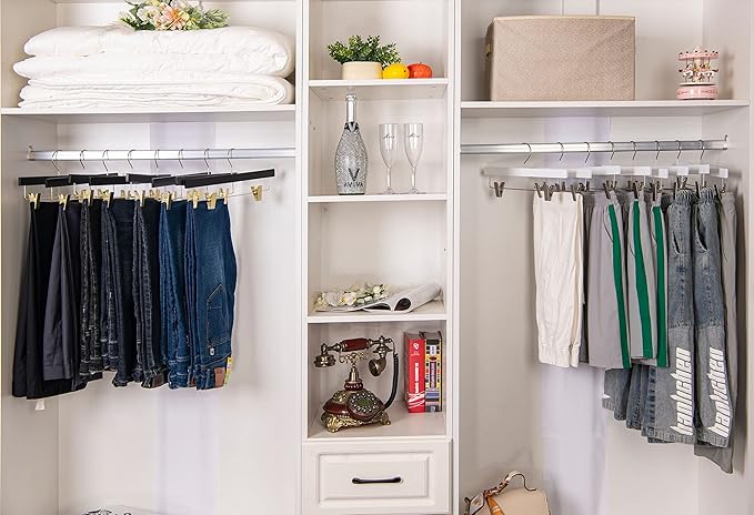 Quality Hangers Luxury Ultra Thin Space Saving Wooden Clothes Hanger - Skirt Hangers with Squared Pant Bar Best for Shirts Blouses Dress - White Hangers - 20 Pack