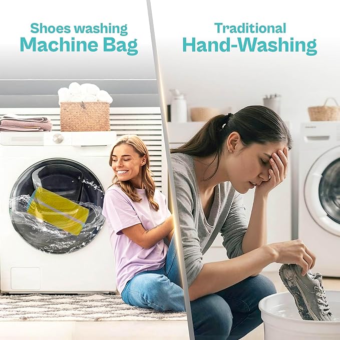 Shoe Washing Machine Bag – 2 Pack Mesh Laundry Bags for Sneakers, Tennis Shoes & Sports Trainers – Reusable Zippered Cleaning Bag to Protect Footwear, Comes with Metal Hanging Hook (Grey)