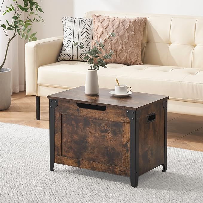 GAOMON Storage Chest, Wood Storage Bench with Seating and Safety Hinge, Entryway Bench with Storage, Farmhouse Storage Chest Trunk for Bedroom, Living Room, Retro Brown