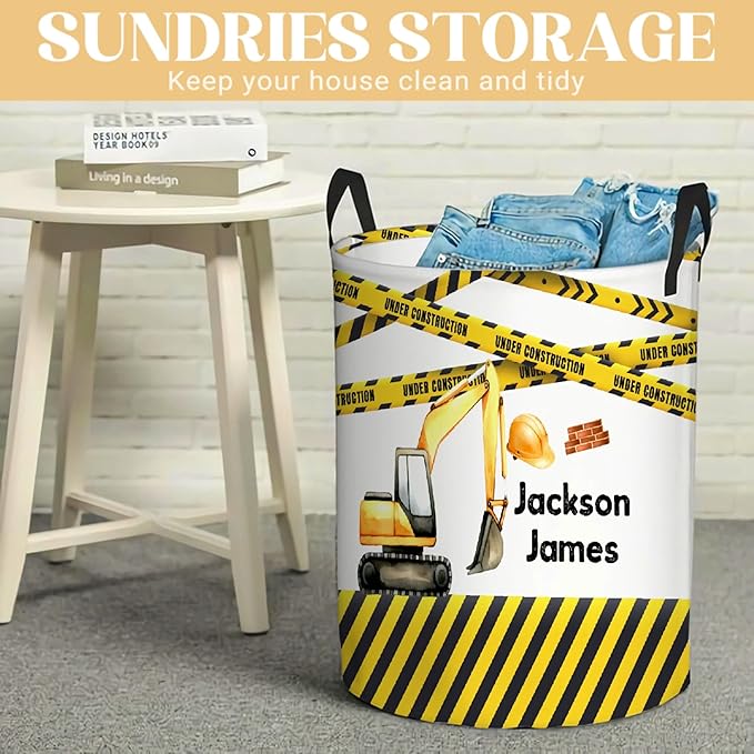 Personalized Truck Laundry Basket, Custom Laundry Hamper With Name Gifts For Kids Baby Adults, Collapsible Dirty Clothes Storage Organizer With Handles S 16.5 X 13.8in