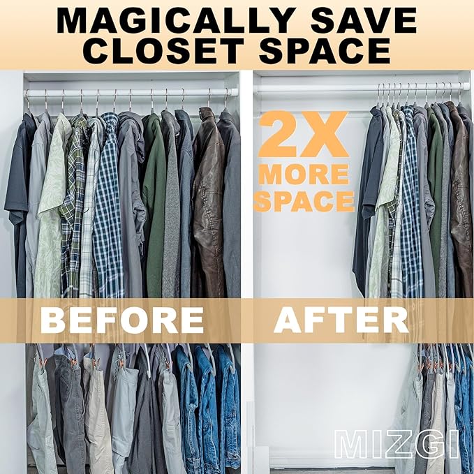 MIZGI Premium Plastic Hangers (Pack of 50) Heavyduty- Gray No Shoulder Bump Suit Hangers - Space Saving Clothes Hangers,Rounded Hanger for Coat,Sweater,Jackets,Pants