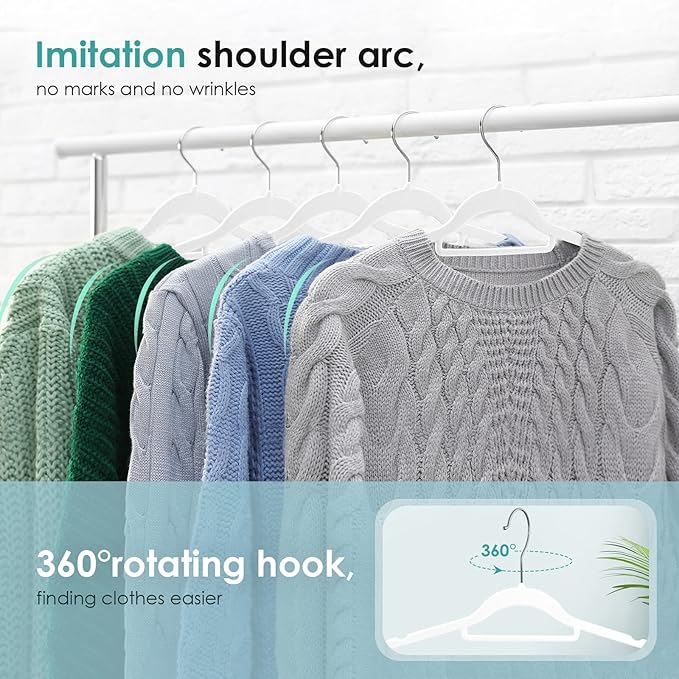 Velvet Hangers Non Slip Felt Hangers, 50 Pack White Velvet Clothes Hangers Space Saving Slim with 360 Degree Swivel Hook for Suits Coats, Jackets, Pants, and Dress Clothes