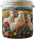 Quilted Laundry Basket with Handles, Boho Floral Fabric Storage Hamper, Large Soft Quilted Laundry Basket for Nursery, Bedroom, Laundry Room,Clothes & Toys (Sheep Pattern A, M)