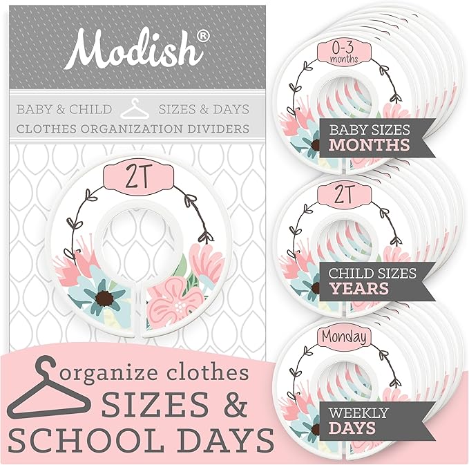 Kids Closet Organizers and Storage, Baby Toddler Child Hanging Clothes Size Dividers: Months & Years, Kids Clothes Organizer, Girl Boho Chic Vintage Pink Floral Baby Nursery and Children Room Décor