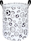 KUNRO Round Laundry Gift Basket Storage Hamper, Clothes Storage Organizer Bins, Shelf Basket with Handles for Room Decor (Sports ball)