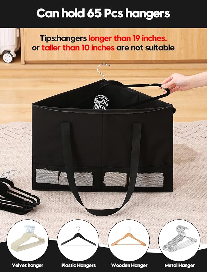2 Pack Rigid Hanger Organizer, Triangle Storage Bin with Lid, Hanger Holder Stand for Space Saving, Clothes Organizer Stacker for Closet Laundry Rooms