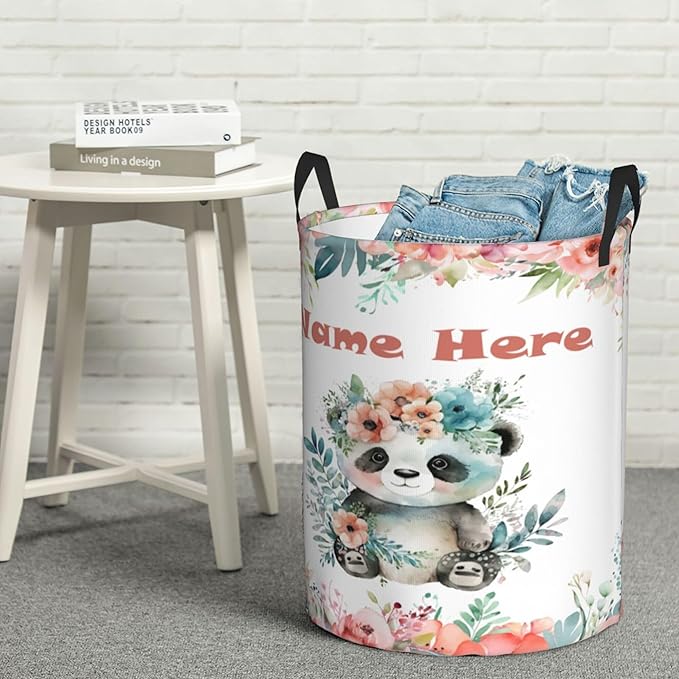 Personalized Panda Laundry Basket For Baby Kids Boys Girls Adult Custom Hamper Basket With Name For Bathroom Bedrooms Collapsible Baby Laundry Basket, Dirty Clothes Hamper With Handles