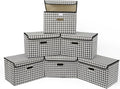 STOREONE Fabric Storage Cube Bins Foldable Organizer Container Collapsible Basket with Lids and Metal Handles, for Home, Bedroom, Closet 6 Pcs (Houndstooth)