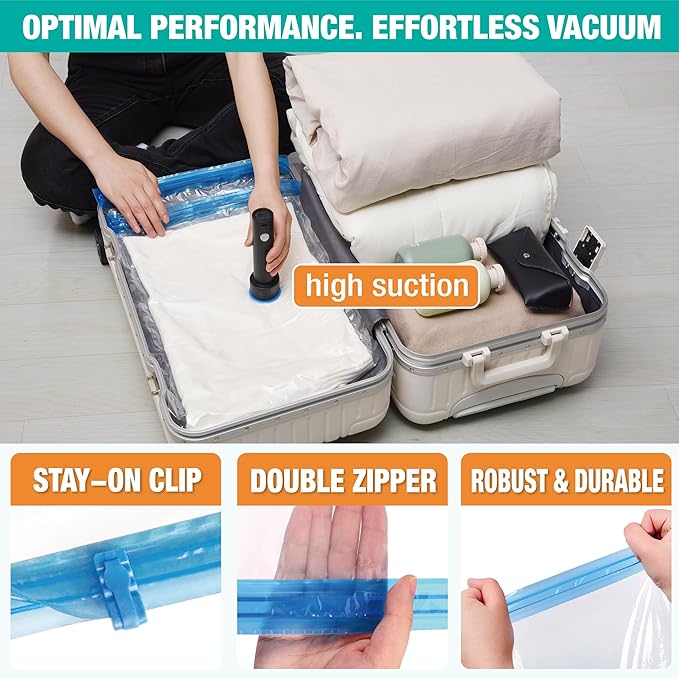 Vacuum Storage Bags, Vacuum Seal Space Saver Bags for Clothing, Travel Lugggage, Carry-on, Blankets, Comforters,Pillow, Bedding, 25 EPump
