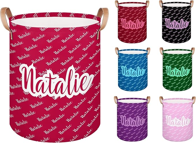 Personalized Laundry Basket, Custom Gift Laundry Hamper, Collapsible Nursery Waterproof Laundry Baskets, Dirty Clothes Toy Hamper with Handles Name Red