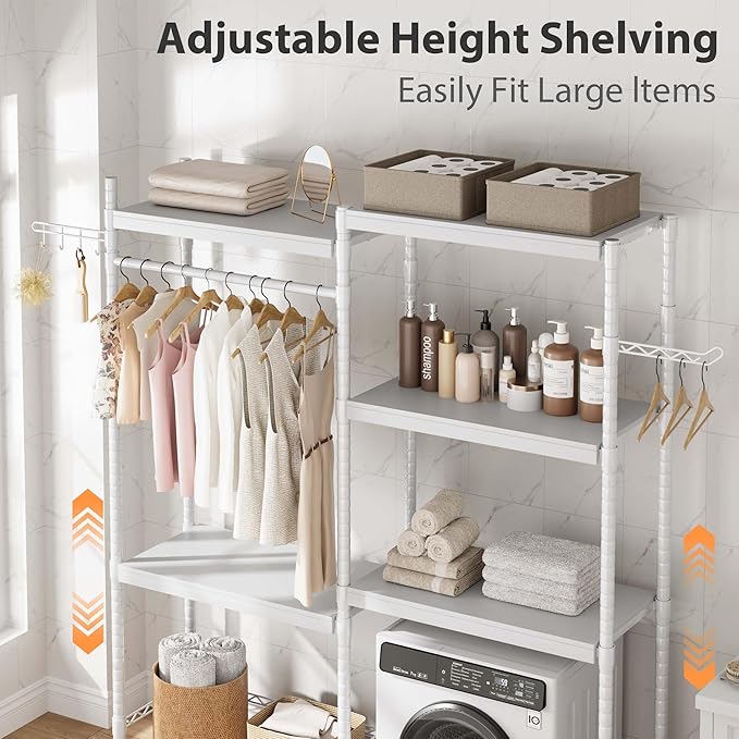 GAOMON Over The Washer and Dryer Storage Shelf, 5-Tier Adjustable Laundry Organizer with Double Layer Wood Shelves for Laundry Room Organization, White, 28 Inch