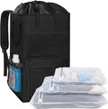 95L Laundry Backpack Bag with 3 Sizes Mesh Wash Bags Empty, Extra Large 2 in 1 Laundry Hamper Basket with Shoulder Straps, Freestanding Laundry Bag for College Dorm, Laundromat, Apartment (Black)
