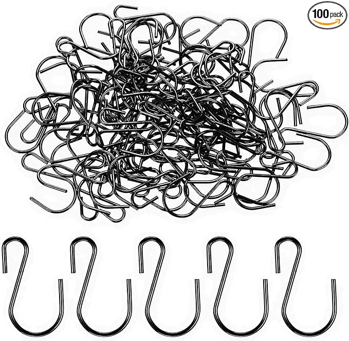 100 Pcs 1 Inch Mini S Hooks for Hanging, Metal S Shaped Hook Mini S Wire Hanger‌ Connectors Christmas Ornament Hooks for Hanging Jewelry Small Kitchenware Potted Plants(Black)