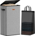 100L Laundry Hamper with Lid, Large Clothes Hampers with Removable Bag, Collapsible Laundry Basket for Bathroom, Bedroom, Laundry Room, Dorm, Grey