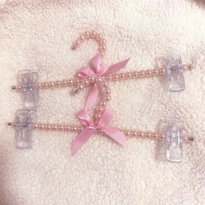 13 inch Pearl Hanger Pants Hangers with Clip,Cute Ribbon Bow Hanger Clip Hangers for Wedding Dress Bride Bridesmaid Lingerie (5, Pink)