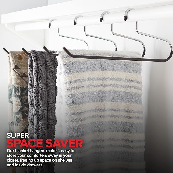 Blanket Hangers (3 Pack) - Stainless Steel Quilt Hangers with Vinyl Non-Slip Coating - Holds Up to 40 Lbs - Heavy Duty for Closet Storage, Comforters, Bedding, Towels, Rugs - Stock Your Home