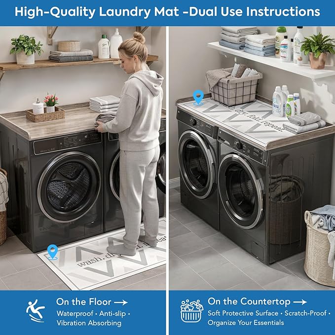 Washer Dryer Countertop, 27.5" x 54" Washer and Dryer Countertop with Non-Slip Pad,Large Laundry Topper for Laundry Room Organization,Grey