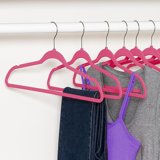 Honey-Can-Do 25-Pack Slim-Profile Non-Slip Velvet Hangers, Pink HNG-09734 Pink