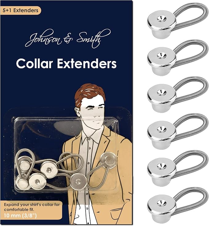 Johnson & Smith Collar Extenders/Neck Extender/Wonder Button for 1/2 Size Expansion of Men Dress Shirts, 5 +1 Pack, 3/8"