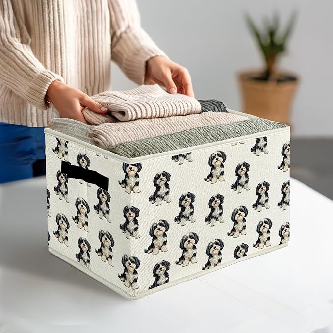 Havanese Gifts Storage Bins & Boxes with Handles, Dog Foldable Basket for Organizing Dog Lovers Owners Women, Havanese Christmas Storage Laundry Hampers for Bedroom Bathroom Clothes Toys Books