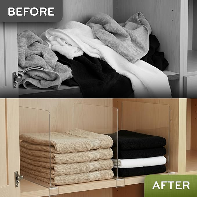 Acrylic Shelf Dividers for Closet Organization, 6-Pack Premium Quality Reinforced Material Closet Organizers and Storage, Perfect for Purse, Sweaters, Towels, Shoes, and Books Organization