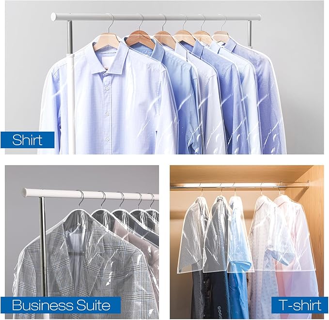Chumia 50 Pieces Clear Shoulder Cover for Clothes Closet Bulk, Plastic Hanger Covers for Hanging Clothes Shoulder Garment Dust Cover Protectors for Men Women Suit Coats Jackets Dress(21.5'' X 15.5")