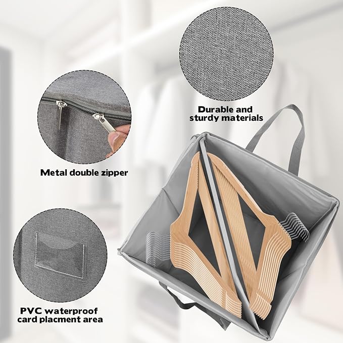 2 Pack Clothes Organizer Bag-Rigid Containers with Lid, Large Hanger Holder Separate Triangle Hanger Caddy Organizer Box for Closet Tidier Laundry Rooms Wardrobe Drying Rack (2)