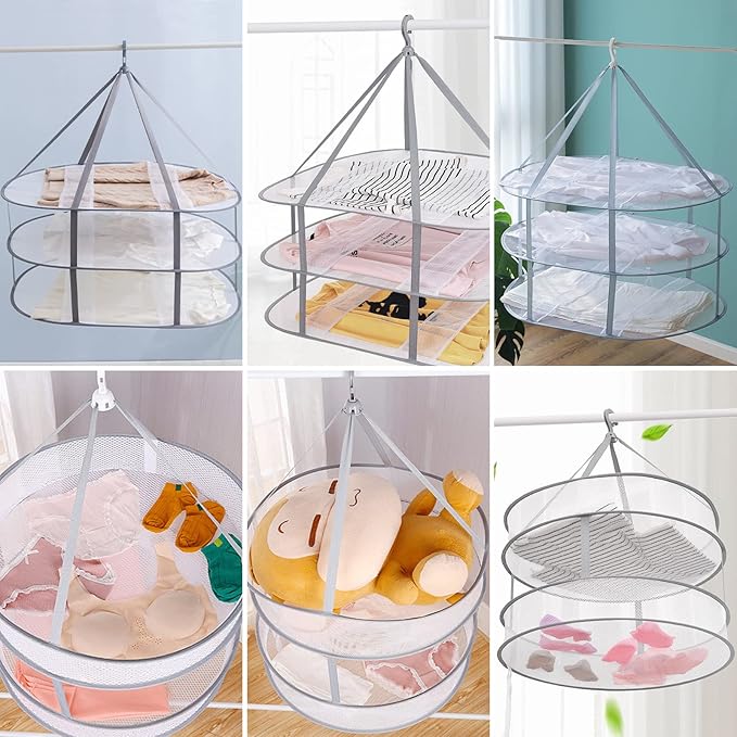 AUTODECO 2-Tier Folding Mesh Clothes Hanging Dryer, Sweater Drying Rack, Large Laundry Drying Rack, Lay fold Flat Dry Hanger, Mesh Clothes Hanging Dryer - L(2Tier)