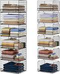 6-Tier Stackable Closet Organizers and Storage Shelves, Closet Shelf Organizer Basket Bins, Foldable Sweater Storage for Clothes Organizer System, Black（Patent Pending）