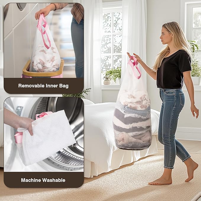 75L Slim Laundry Hamper with Lid, Dirty Clothes Hampers for Laundry, Collapsible Laundry Baskets for Small Spaces, Bedroom, Bathroom, Laundry Room, Pink