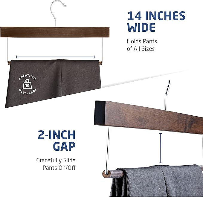 ZOBER Vintage Wooden Pant Hanger with Bar 20 Pk