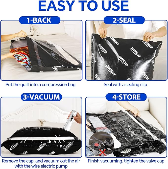 Jumbo Vacuum Storage Bags with Electric Pump, 10 Pack Vacuum Seal Bags for Clothing, Bedding, Pillow, Comforters, Blankets, Compression Bags Includes Portable Fast Pump for Home Organization Storage