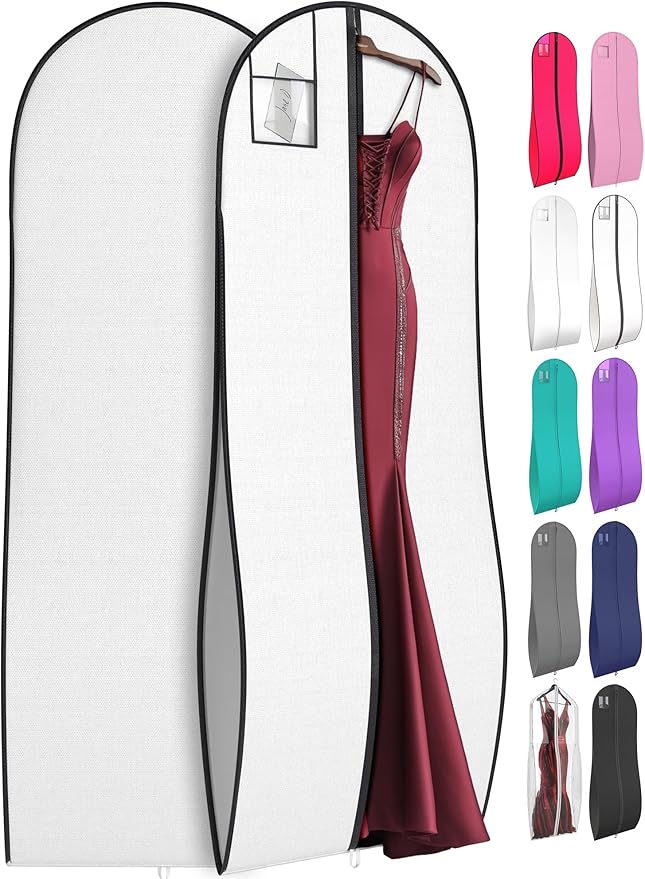 72" Tapered Long Dress Bags for Gowns - Wedding Dress Garment Bag for Dresses - Long Garment Bags for Hanging Clothes & Closet Storage, Dress Bag for Airplane