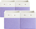 13 x 13 Inch Fine Linen Storage Bins with Handles，Fabric Cube Boxs，Basket Organizers for Shelves for Home, Closet Drawers (White/Purple-4 Pack)