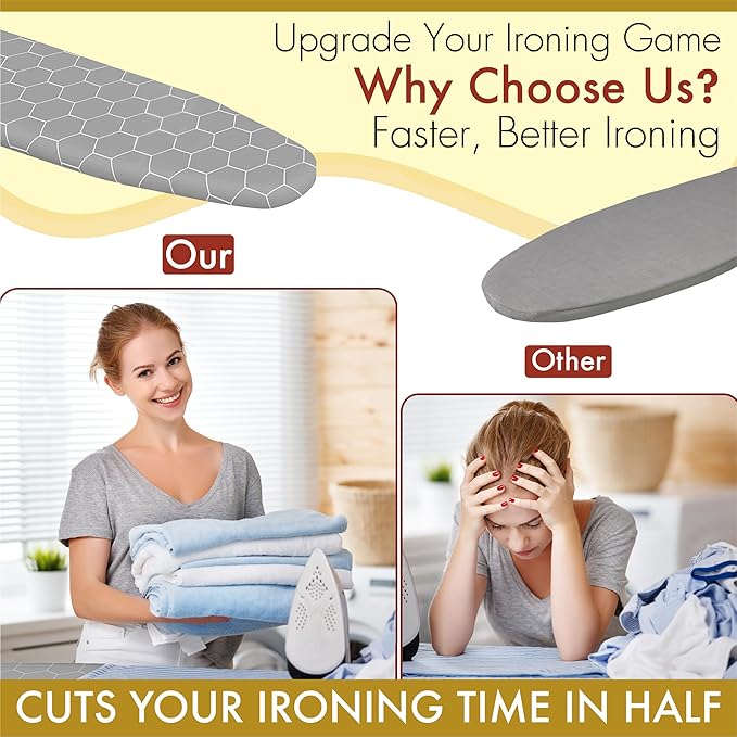 Ironing Board Cover and Pad 15x54 - Made in Germany Iron Board Cover with Heat Reflective Aluminum Coating and Padding- Heavy Duty Iron Board Cotton Cover with Elastic Drawstring Stretch Fit