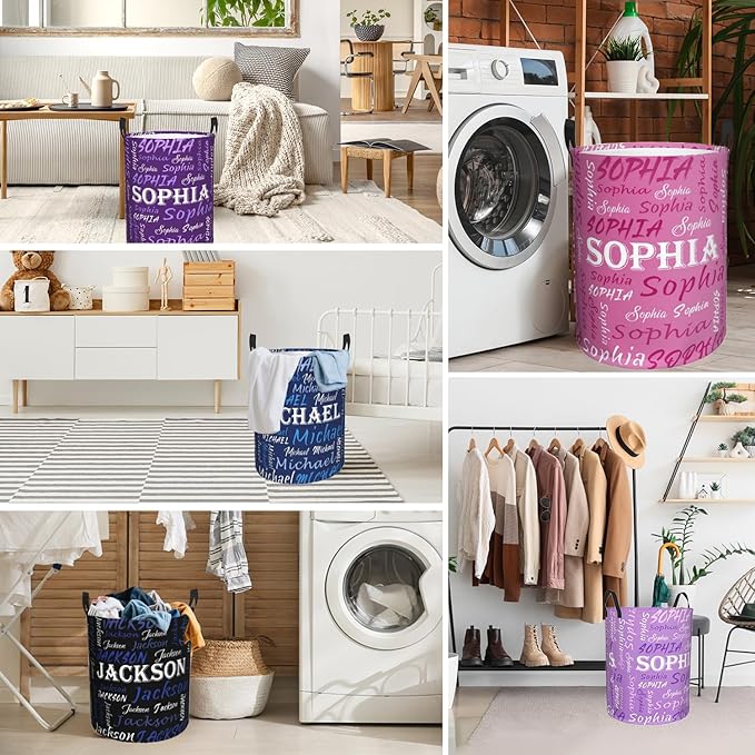 Custom Name Laundry Hamper, Personalized Laundry Basket with Name for Baby Boys Girls, Customized Collapsible Dirty Clothes Hamper Storage with Handles for Bedroom Bathroom Dorm Room Decor