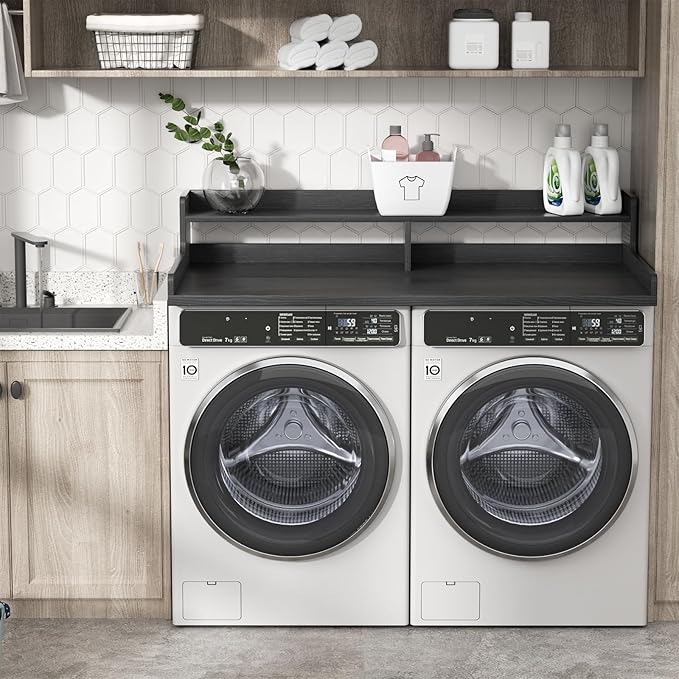 VOPEAK Washer and Dryer Countertop with Shelf, 2-Tier Washer Dryer Topper, 54" x 27.5" Spacious Laundry Countertop, Washing Machine Topper for Laundry Room Organization and Folding Clothes, Black
