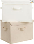 GRANNY SAYS Closet Storage Bins, Decorative Storage Boxes with Lids, Clothes Organizing Bins, Lidded Baskets for Toys, Clothing, Extra Large, Ivory White&Khaki, 2-Pack