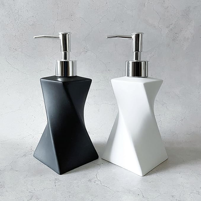 Modern Black Hand Soap Dispenser for Bathroom Countertop, Dish Soap Dispenser for Kitchen Sink, Contemporary Art Style, Matte Finish, 8.5oz (Pebble Black)