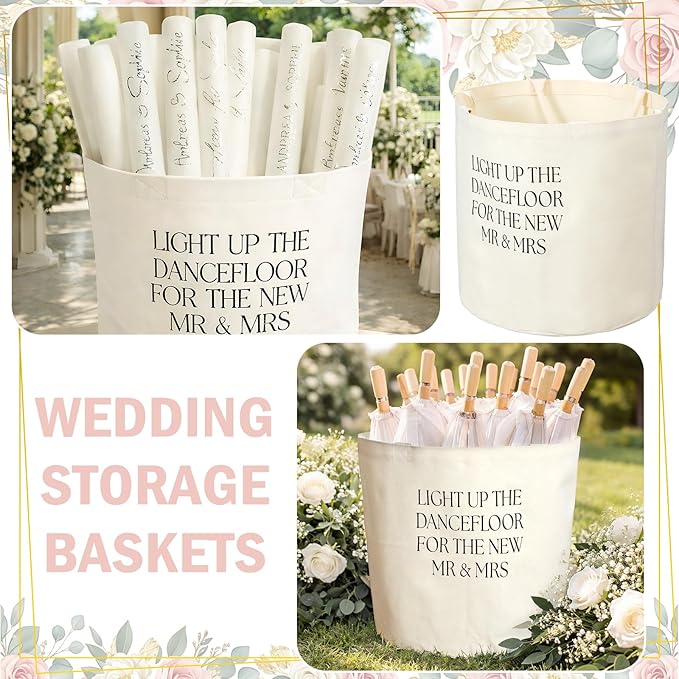 Yungyan Wedding Baskets with Handles 16 inch Large Storage Basket for Wedding Glow Sticks Slippers Flip-flops Blankets Gift Container for Ceremony Ivory White