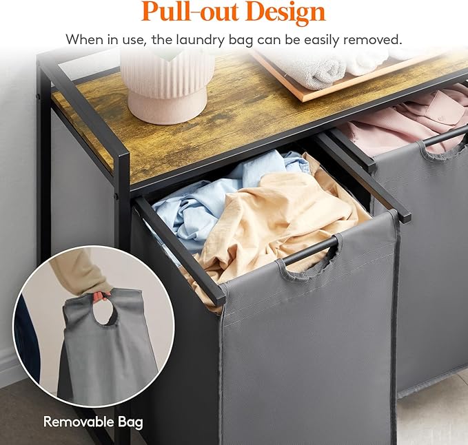 Lifewit Laundry Hamper 4 Section, 168L Pull out Laundry Clothes Basket Organizer with Large Top Shelf and 4 Removable Bags and Handles for Laundry Room Bedroom Bathroom, Gray with A Shelf