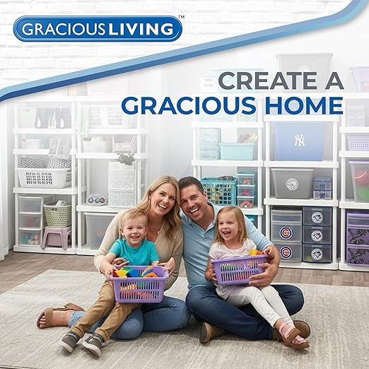 Gracious Living Medium Curbside Blue Box, Plastic 17 Gallon/64 Litre Home Trash Can Refuse and Recycling Bin Container with Built-in Handles (1 Pack)