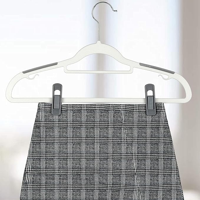Tinfol Grey Pant Hanger Clips 80pc, Multi-Purpose Finger Clip, Strong Pinch Grip Plastic Clips for Slim-line Clothes Hangers
