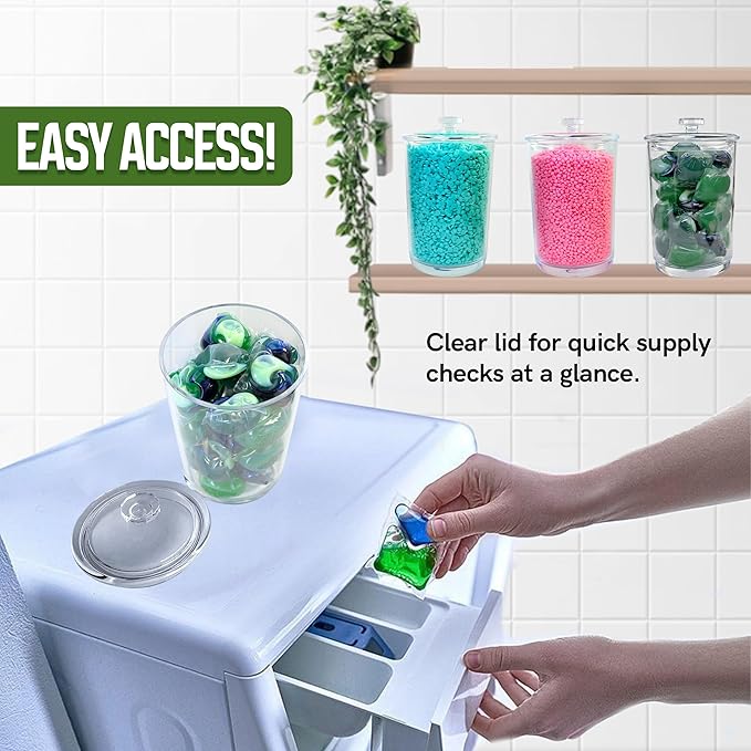 Skywin Small Plastic Laundry Jars with Lid 4.3 x 4.3 x 7.7 Inches, Laundry Detergent Jar for Laundry Room, Dishwasher Pod Container (Clear)