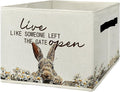Rustic Bunny Storage Bins & Boxes with Handles, Farmhouse Rabbit Foldable Basket for Organizing, Live Like Someone Left the Gate Open Collapsible Storage Basket for Bedroom Bathroom Clothes Toys