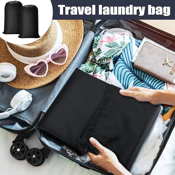 20 Pcs Laundry Bag Washable Travel Laundry Bags with Drawstring Lock Closure Large Heavy Duty for Camping Tent Blankets Dirty Clothes Yarn Fabric Storage, Multi Use(Black Color)