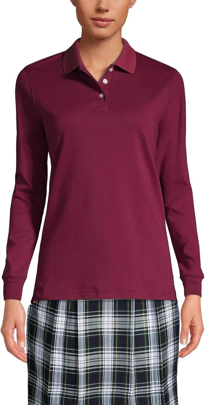 Lands' End School Uniform Kids Long Sleeve Interlock Polo Shirt