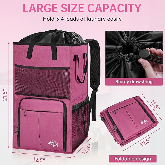 Laundry Backpack Bag（Only Bag), Extra Large 2 in 1 Laundry Hamper Basket with Shoulder Straps, Freestanding Laundry Bag for College Dorm, Laundromat, Apartment