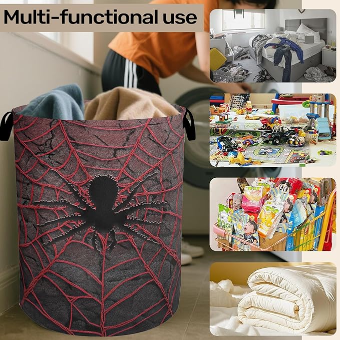 Spider Web Cool Foldable Laundry Hamper - Waterproof Fabric Storage Basket with Handles, Clothes Hampers for Laundry,Bedroom,Dorm