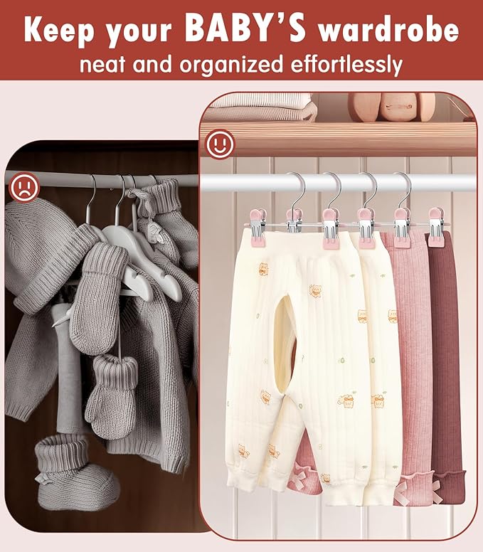 DOIOWN 20 Pack Baby Hangers, Baby Pants Hangers with Clips,Toddler Hanger for Pants, Skirts, Clothes, Non Slip Space Saving Kids Hangers for Closet Organization,Newborn Essentials Closest Organizer